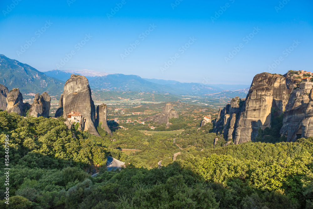 Obraz premium Meteora monasteries and valley view from top in Greece.