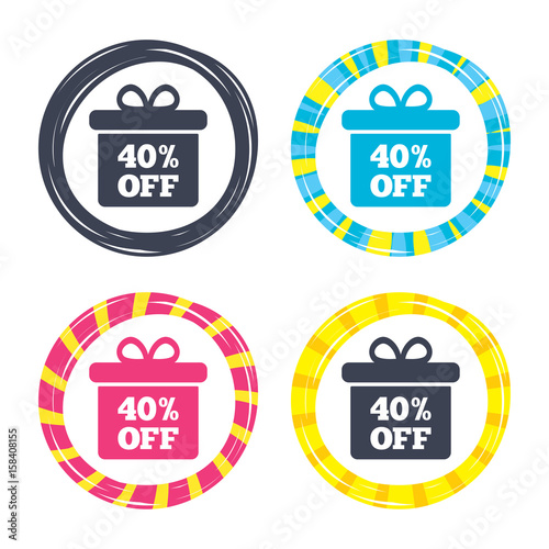 40 percent sale gift box tag sign icon.