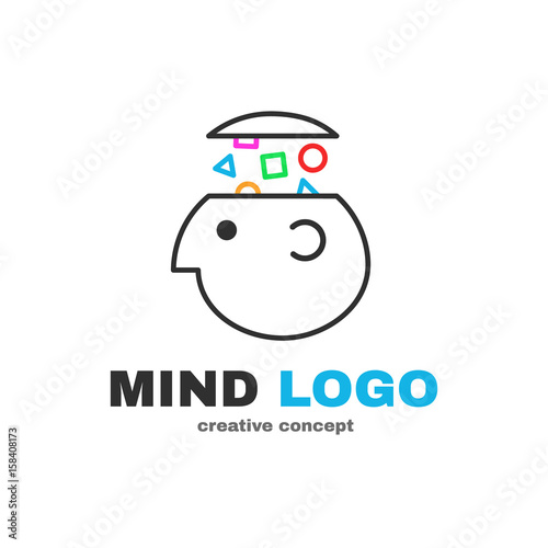 Mind logic creative logo design. Vector modern flat style cartoon character illustration icon design.Isolated on white background. Concept smart brain head. think decision, human head, gain knowledge