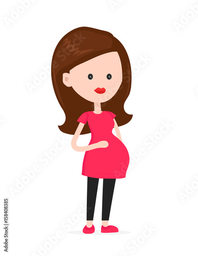Cute smaling happy pregnant woman. Vector flat cartoon modern style illustration icon drawing, Isolated on white background. pregnancy concept