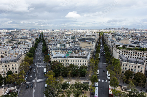 Beautiful view of Paris from the top of Arc de Triomphe