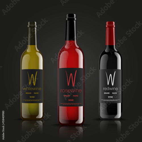 Vector, wine bottles, made in a realistic style. on a dark background. Green, Red and black mock up.