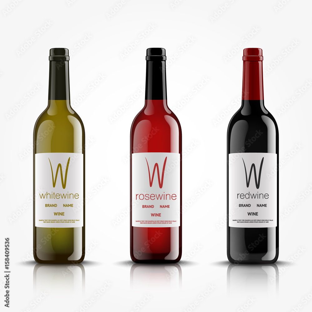 Vector, wine bottles, made in a realistic style. on a white background. Green, Red and black mock up.