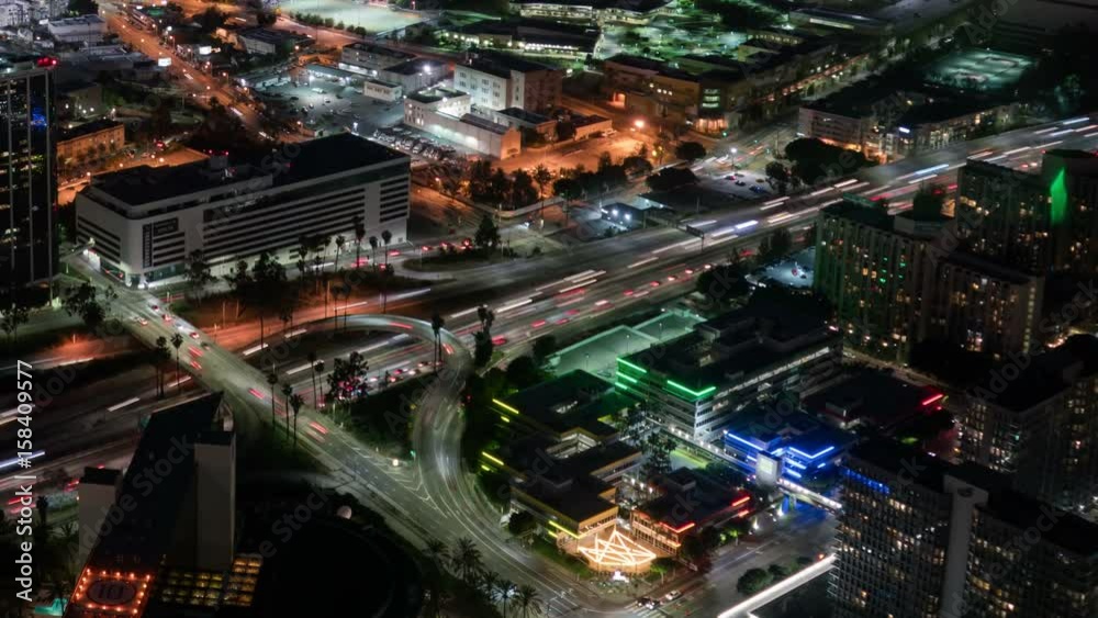 Aerial Time Lapse of Los Angeles Downtown 40 Freeway Intersection Traffic