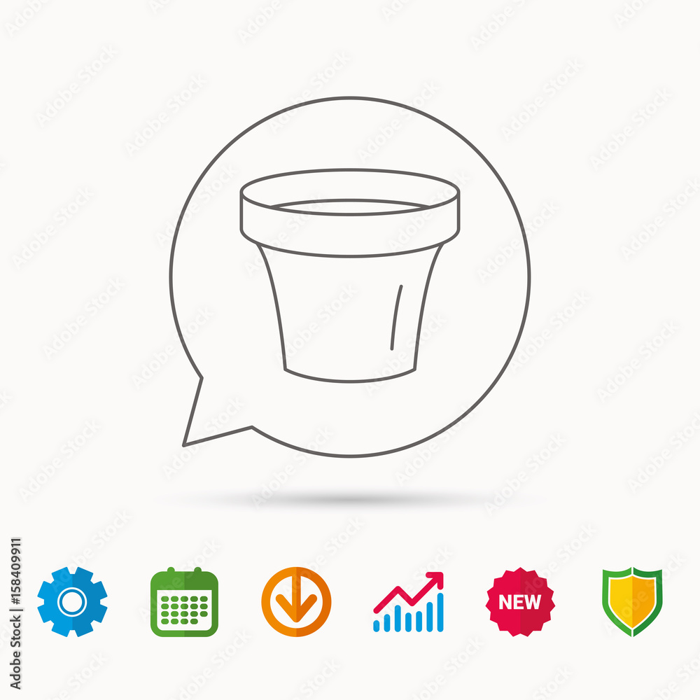 Flower pot icon. Gardening ceramic container sign. Calendar, Graph chart and Cogwheel signs. Download and Shield web icons. Vector Flower pot icon. Gardening ceramic container sign. Calendar, Graph chart and Cogwheel signs. Download and Shield web icons. Vector