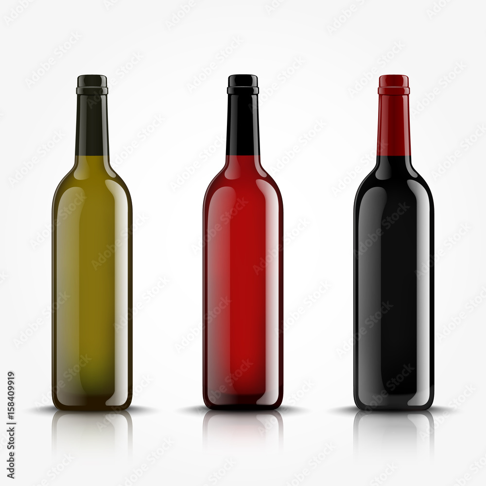 Vector, wine bottles, made in a realistic style. on a white background. Green, Red and black mock up. Vector, wine bottles, made in a realistic style. on a white background. Green, Red and black mock up.