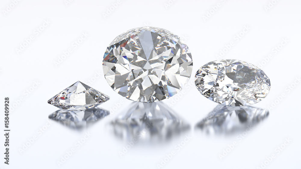 3D illustration three oval diamond stone 3D illustration three oval diamond stone