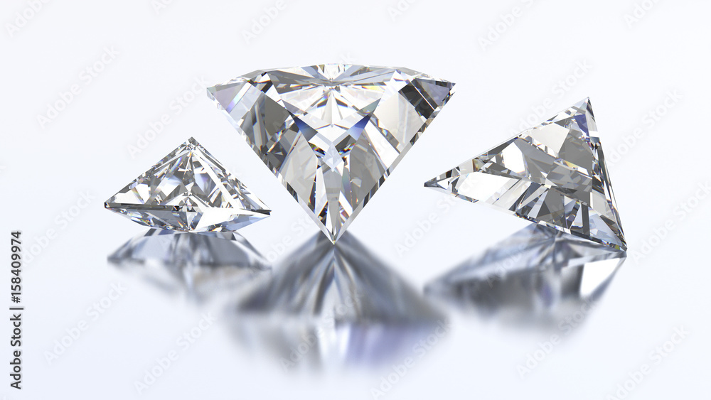 3D illustration three triangle diamond stone 3D illustration three triangle diamond stone