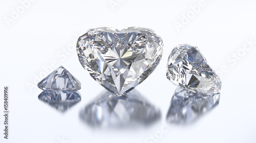 3D illustration three heart diamond stone