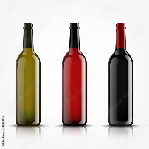 Vector, wine bottles, made in a realistic style. on a white background. Green, Red and black mock up.