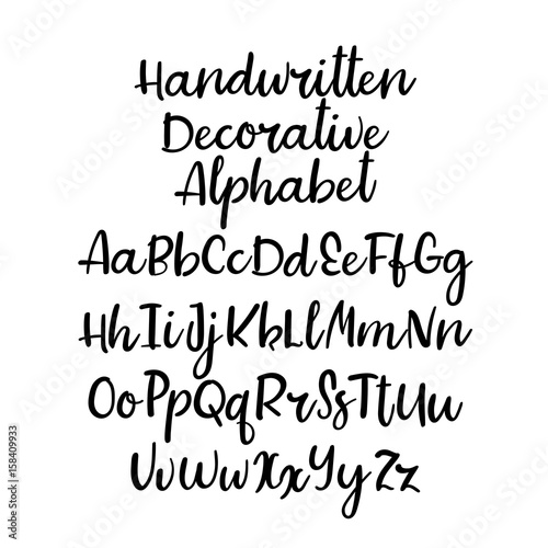 Decorative hand drawn alphabet, handwritten vector font. Modern calligraphy letters