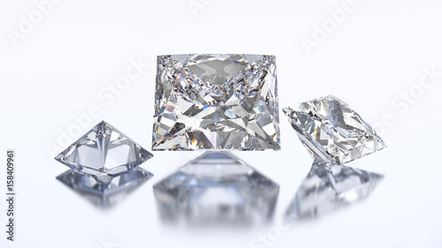 3D illustration three princes diamond stone