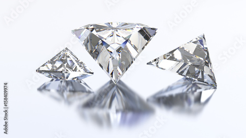 3D illustration three triangle diamond stone