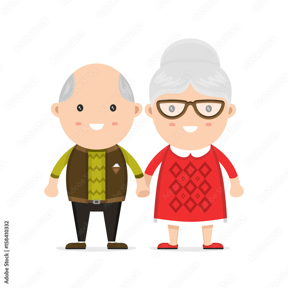 Old man and woman, grandmother and grandfather. Vector flat modern style illustration character icon design. Isolated on white background.