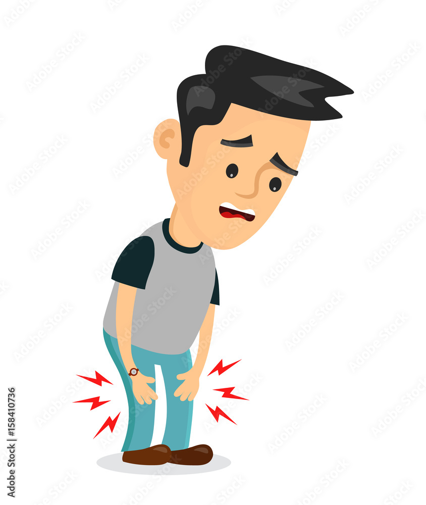 Pain in the legs  flat cartoon concept illustration of men  character design icon. Isolated on white background. Pain in the knee,  ache, hurt, suffering Stock Vector | Adobe Stock