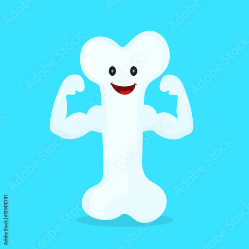 Strong happy healthy bone character. Vector flat cartoon illustration icon design. Isolated on blue backgound