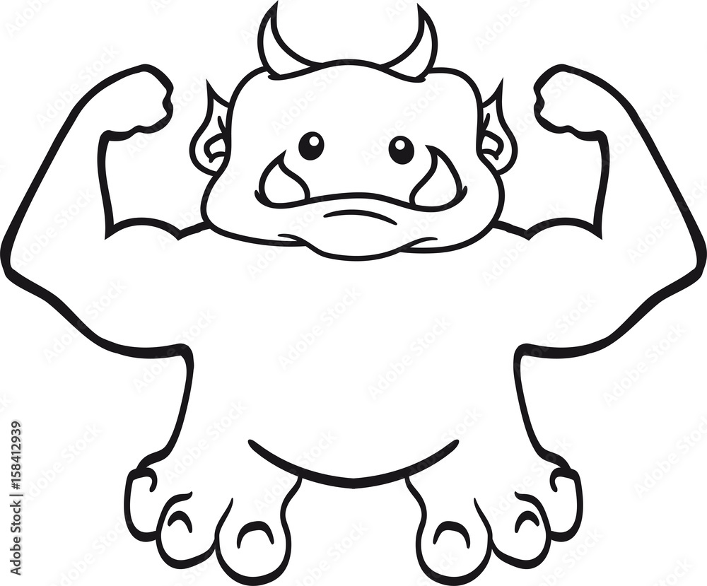 Fototapeta premium stark muskeln trainieren beast bodybuilder fitness sexy süß niedlich oger ork troll komisch lustig monster klein frech böse horror comic cartoon