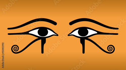 The eyes of Horus on sand-colored Background. Wedjat, the ancient Egyptian symbol of protection, royal power and good health of the goddess Wadjet. Similar to Eyes of the god Ra. Illustration. Vector. photo