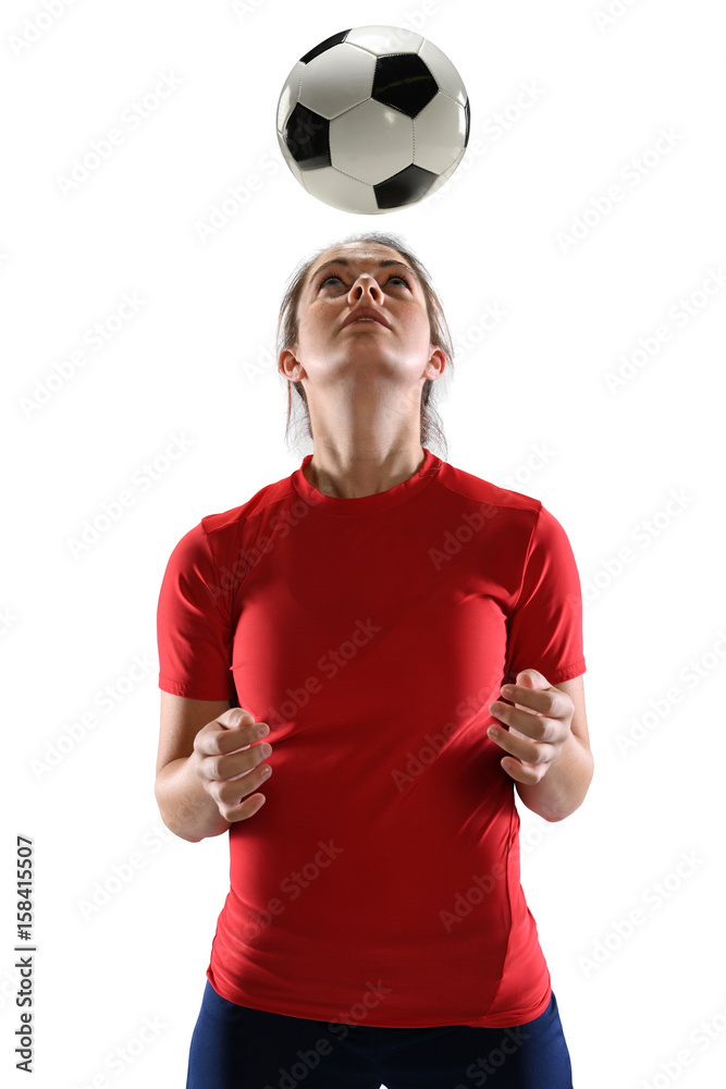 Naklejka premium Woman Heading Soccer Ball
