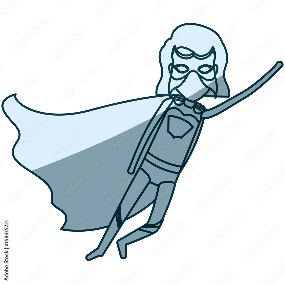 Obraz premium blue shading silhouette of superhero faceless girl with short hair flying in diagonal direction vector illustration