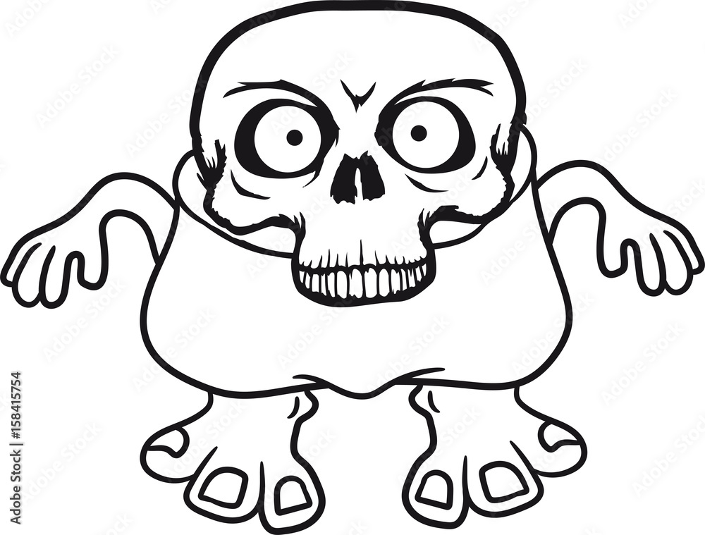 Fototapeta premium skelett schädel knochen horror halloween gruselig topf komisch lustig monster klein frech böse horror comic cartoon