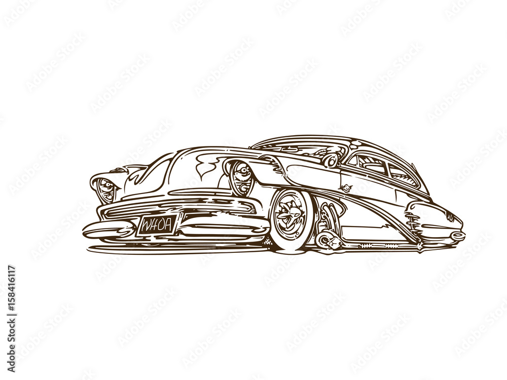 Vintage muscle cars cartoon sketch. Vector abstract old school muscle car.  Vector image can be used for posters and printed products. Stock Vector |  Adobe Stock