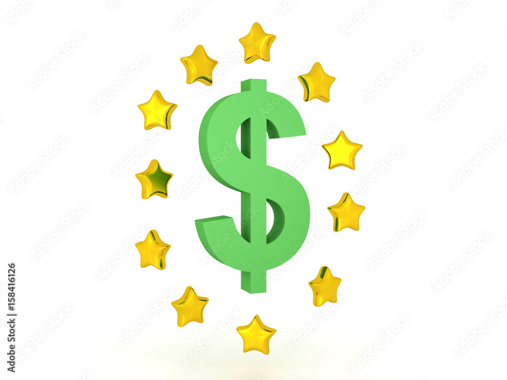3D Illustration of dollar symbol with shiny stars around it 3D Illustration of dollar symbol with shiny stars around it