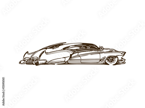 Vintage muscle cars cartoon sketch. Vector abstract old school muscle car. Vector image can be used for posters and printed products.