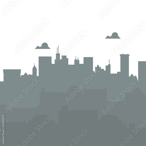 City landscape silhouette. Urban background with clouds
