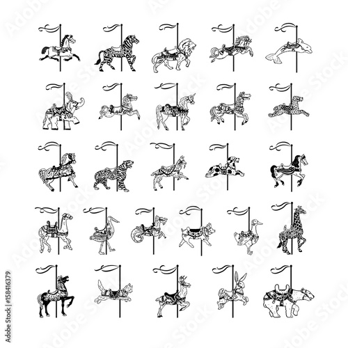Carousel animal collection set. Vector Illustration.. Collection set