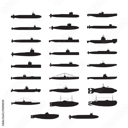 submarine silhouette . Vector Illustration.. Collection set