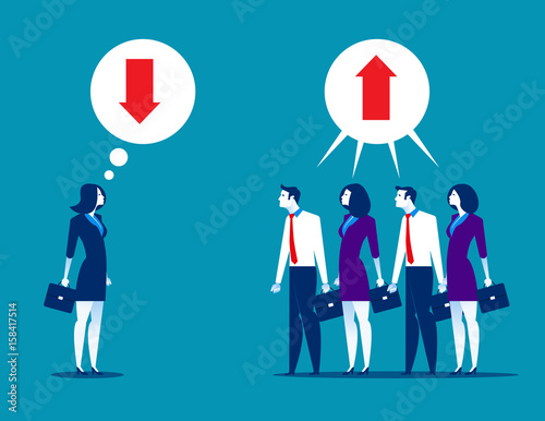 Business people disagreeing with upward and downward arrow in thought buble. Concept business vector.