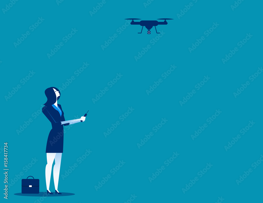 Business control drone flying. Concept business vector illustration.