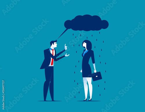 Business person talking with black rain cloud speech bubble. Concept business vector illustration. © zenzen