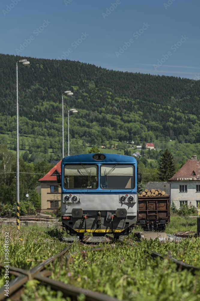 Blue motor train in Stare Mesto pod Sneznikem station Blue motor train in Stare Mesto pod Sneznikem station