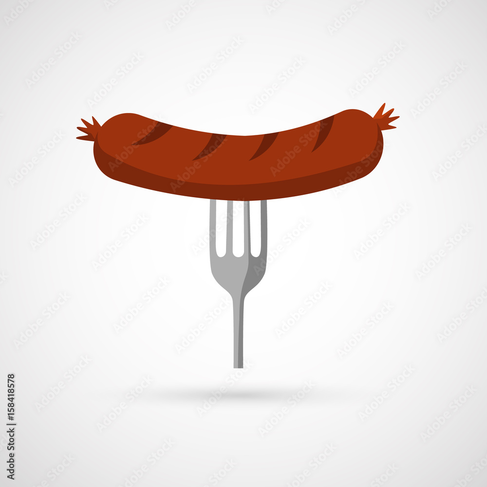 Vector Sausage on the fork , Illustration. Vector Sausage on the fork , Illustration.
