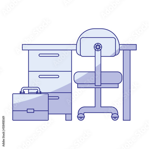 blue shading silhouette of work place office interior and portfolio vector illustration