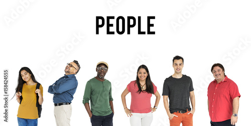 Fotografie Group of Diversity Black Hair Adult People Together Set Studio Isolated