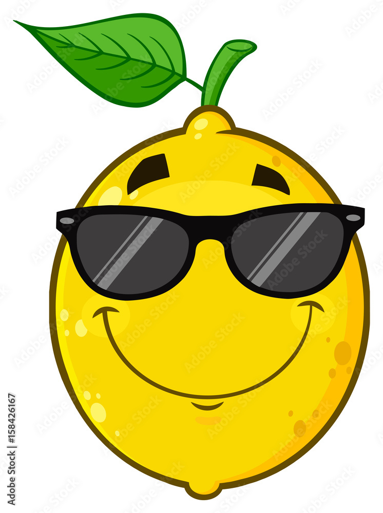 Smiling Yellow Lemon Fruit Cartoon Emoji Face Character With Sunglasses