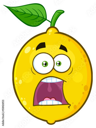 Scared Yellow Lemon Fruit Cartoon Emoji Face Character With Expressions A Panic. Illustration Isolated On White Background