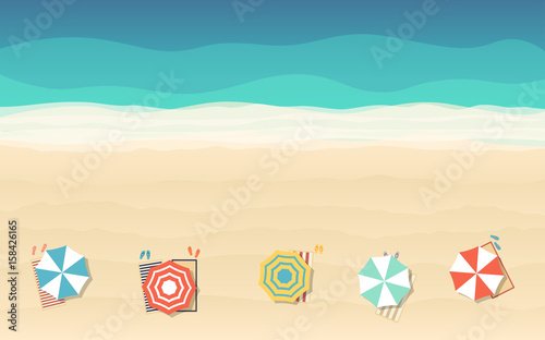 top view of beach umbrella in flat icon design at sea background