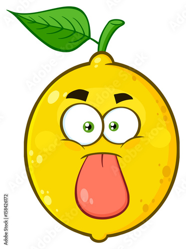 Funny Yellow Lemon Fruit Cartoon Emoji Face Character Stuck Out Tongue. Illustration Isolated On White Background