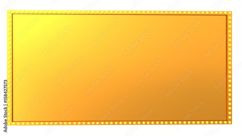 Marquee light Gold board sign retro on white background. 3d rendering