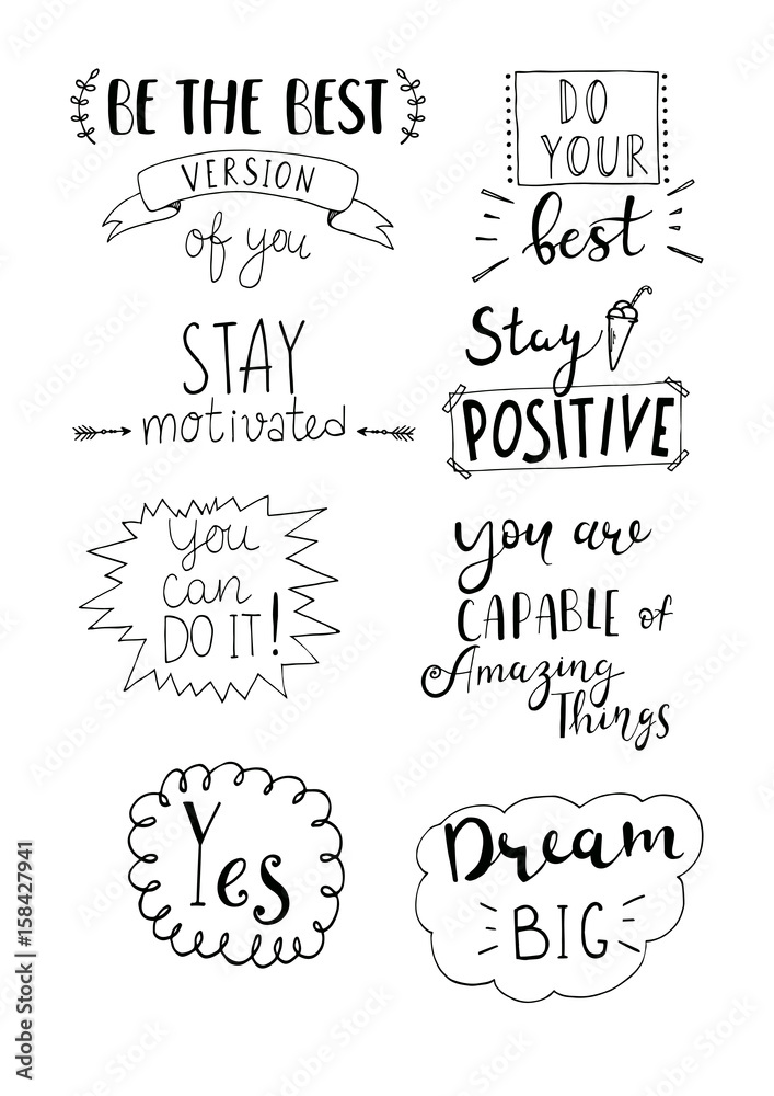 Set of hand written motivational phrases