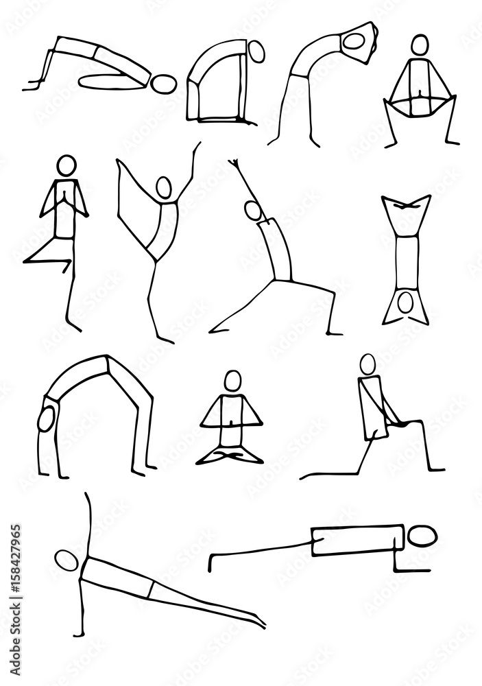 Set of hand drawn stickman yoga poses. Stock Vector | Adobe Stock
