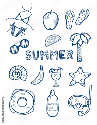 Set of vector hand drawn summer doodles.