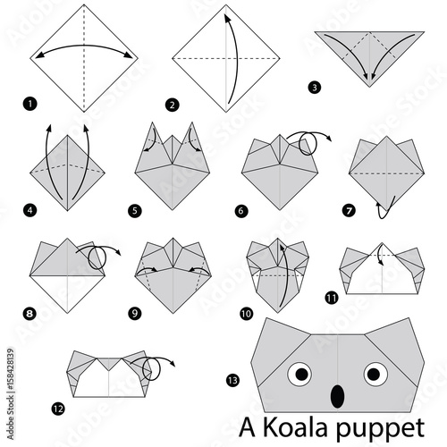 step by step instructions how to make origami A Koala Puppet.