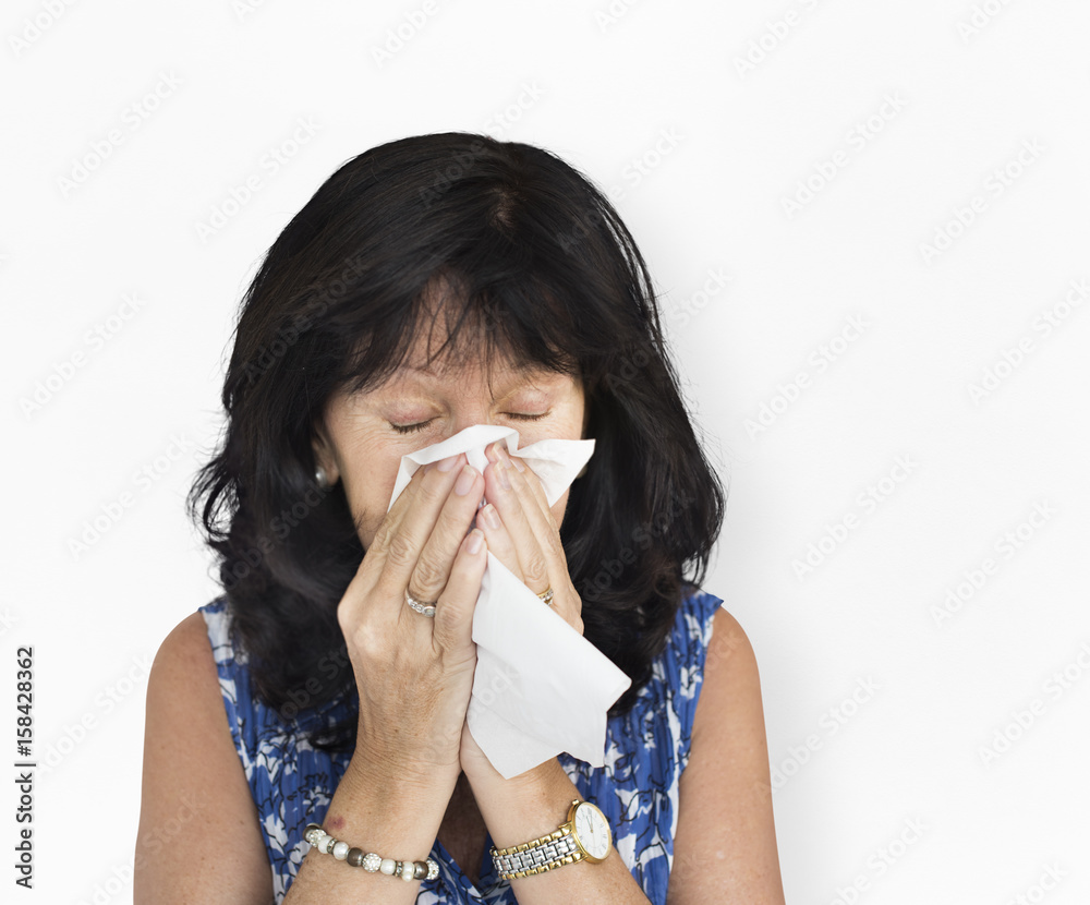 Woman Tissue Crying Sneezing Concept Woman Tissue Crying Sneezing Concept