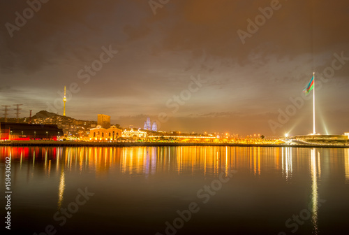 Night view of flag square in Baku Azerbaijan photo