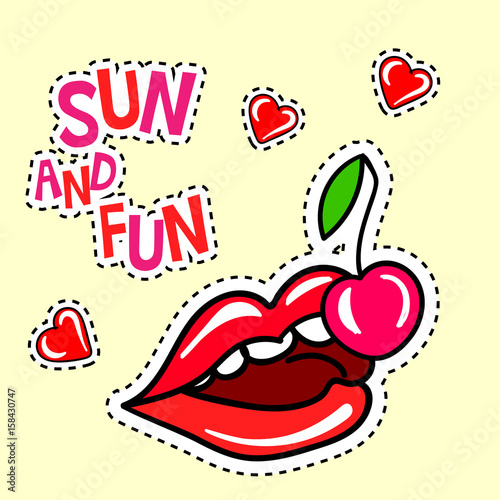 poster with cherry  lips and hearts stickers
